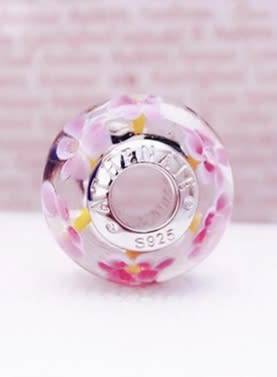 NEW 100% 925 Sterling Silver Genuine Italy Murano Glass Garden Flower Charm