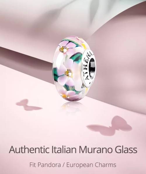 NEW 100% 925 Sterling Silver Genuine Italy Murano Glass Garden Flower Charm