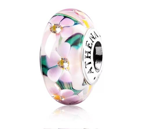 NEW 100% 925 Sterling Silver Genuine Italy Murano Glass Garden Flower Charm