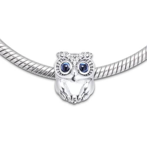 925 Sterling Silver Sparkly Owl Charm