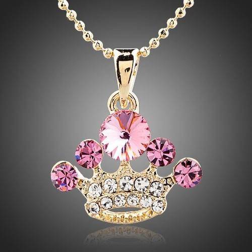***BEAUTIFUL*** PINK CROWN 18K REAL GOLD PLATED NECKLACE