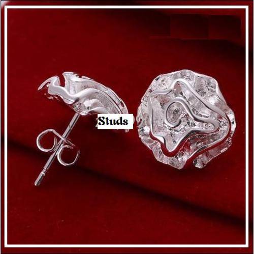 POSTAGE R55,00***925 SILVER STAMPED ROSE SHAPE EARRINGS**