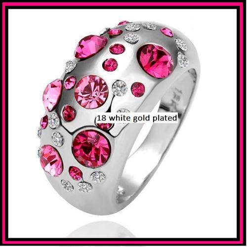 18K WHITE GOLD PLATED RING WITH AUSTRIAN CRYSTALS***350.00 VALUE***