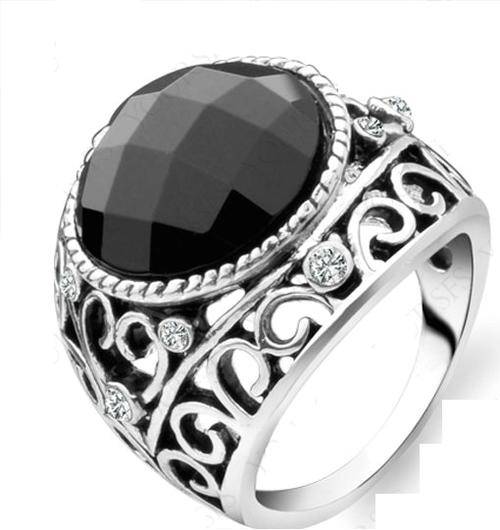 POSTAGE ONLY R35.00 ***18K WHITE GOLD PLATED BLACK CRYSTAL RING***