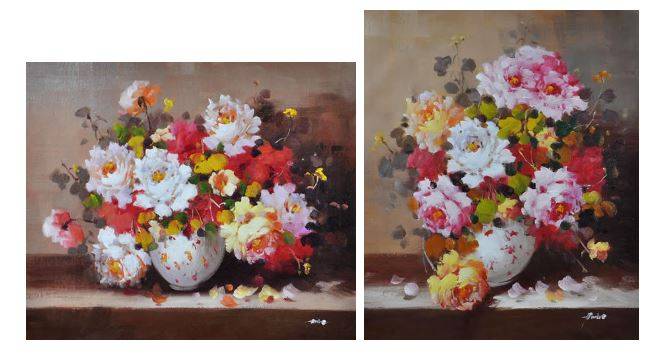 TWO MATCHING OIL PAINTINGS FLOWER IN VASE 60cm x 50cm (postage done within 72 hours after payment)