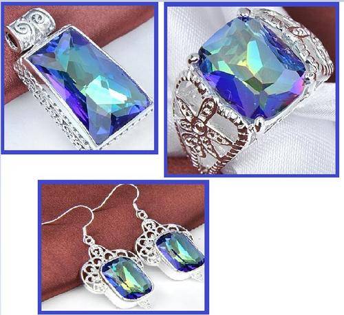 POSTAGE ONLY R35.00 ***STERLING SILVER FLLED MYSTIC TOPAZ PENDANT, RING AND EARRINGS***