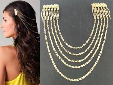 Vintage hair clip with chains in gold or silver