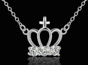 SILVER PLATED CROWN CRYSTAL NECKLACE