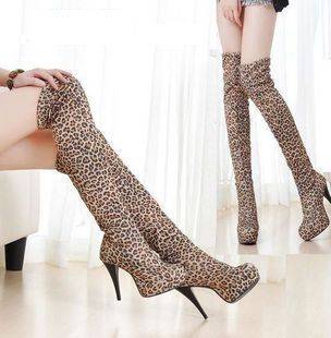 Sexy Leopard Print Thigh High Heel Boots - 7 color