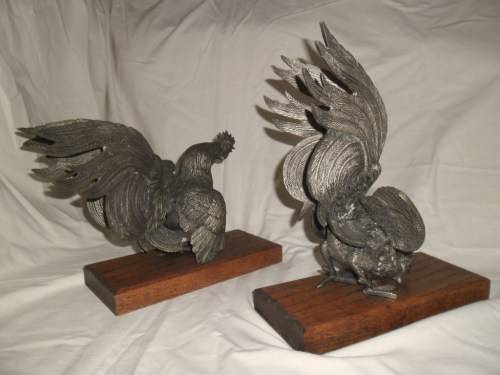 Large vintage Brass pair of table Fighting Cocks. Circa 1950's