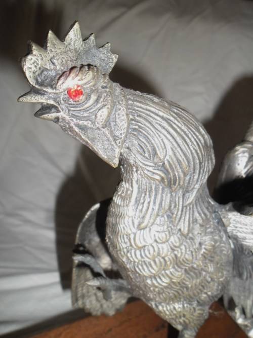 Large vintage Brass pair of table Fighting Cocks. Circa 1950's