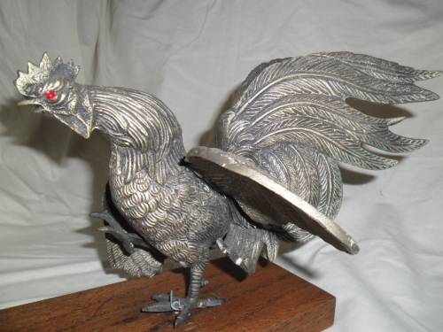 Large vintage Brass pair of table Fighting Cocks. Circa 1950's