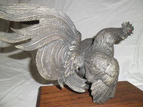 Large vintage Brass pair of table Fighting Cocks. Circa 1950's