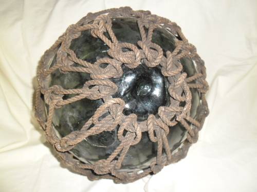 Large  1930's  Japanese Glass Fishing Float with original rope and makers mark.