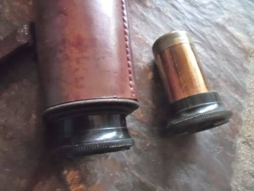 WW1 era  Parker-Hale brass Army Signalling leather clad, three draw telescope. Tel 6