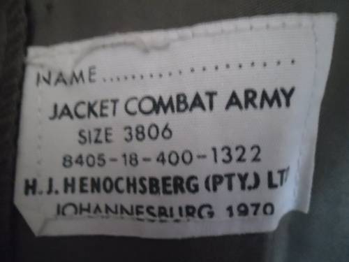 South African Engineers Corp. Bunny Jacket, trousers and tie. 1970