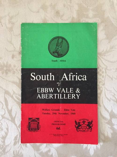 1960 South Africa vs EBBW Vale & Abertillery Rugby Programme.