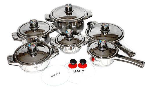 FREE SHIPPING - 16 PCE MAFY STAINLESS STEEL MUSHROOM EDGE COOKWARE SET - THERMO KNOBS