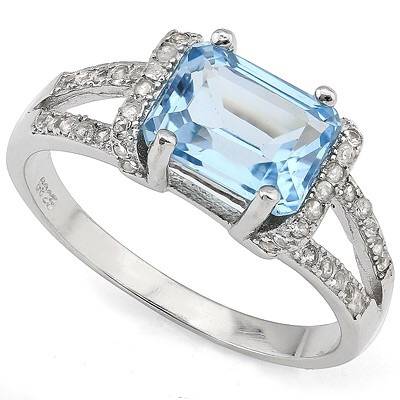 **IN STOCK**MAGNIFICENT 2.18 CARAT TW (45 PCS) BLUE TOPAZ & GENUINE DIAMOND RING