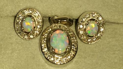 Opal Pendant and Earring Set - Sterling Silver