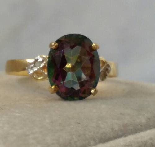 Reduced***Mystic Topaz and Diamond Gold Ring***Free Shipping***