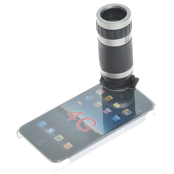 6x Zoom Telescope Lens with Crystal Back Case for iPhone 4