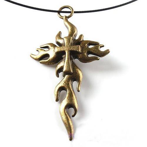 Bronze Torch Cross Charm-  63 x 35mm