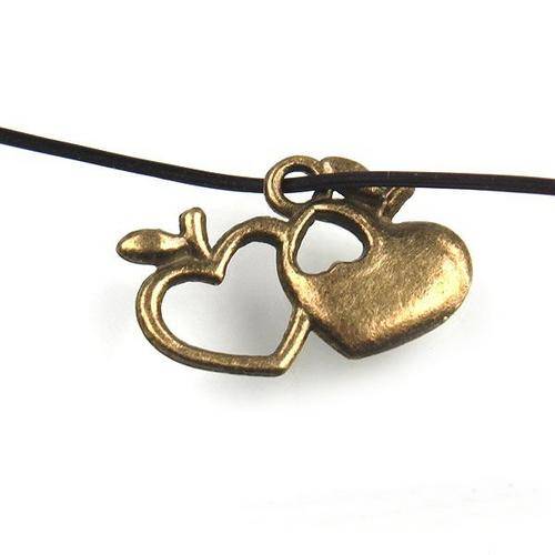 Bronze Hearts Charm-  19 x 12mm