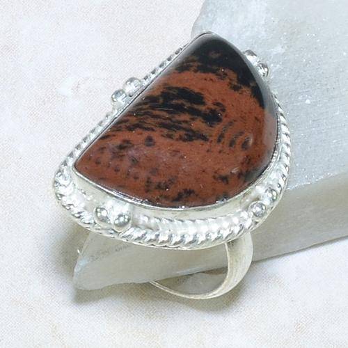 Handcrafted Mahogany Obsidian Ring - Stamped 925 - Size 6.5