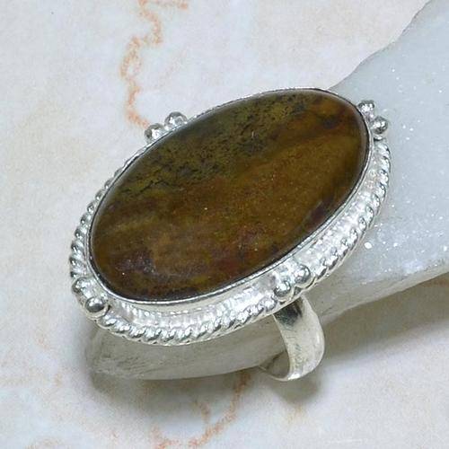 Handcrafted Agate Ring - Stamped 925 - Size 8