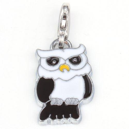 Silver plated Enamel Owl Clip-on Charms - 35 x 21mm