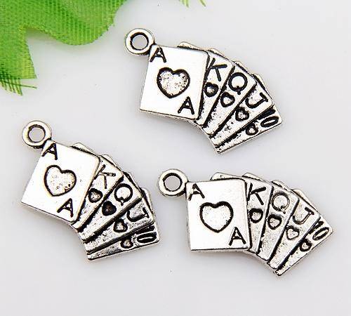 Tibet Silver Playing Cards charms - 23 x 12 mm