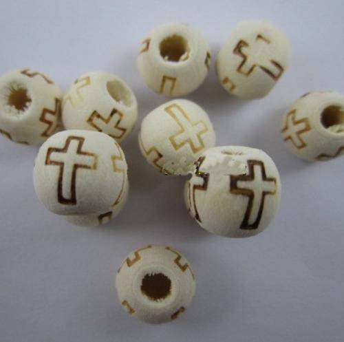 Wooden beads with Cross - 10mm