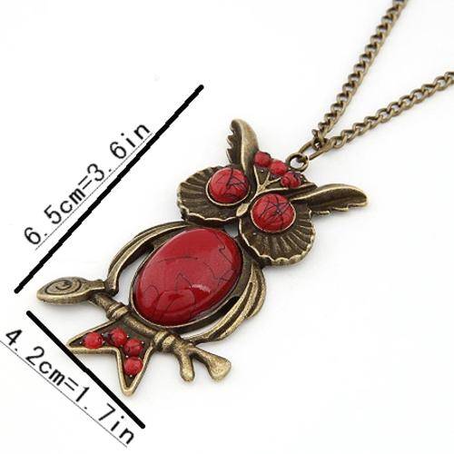 Bronze Owl with Red Stone Pendant with chain