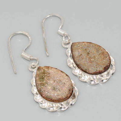 Agate Druzy & 925 Sterling Silver Earrings