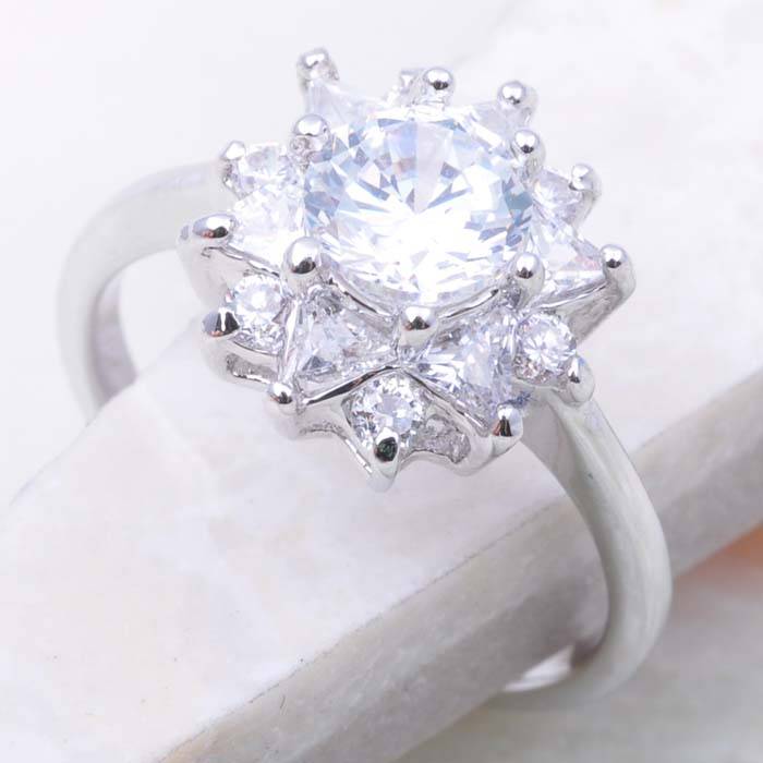 White Topaz & Silver Dress Ring- Size 5.75