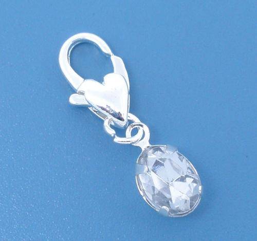 Rhinestone,Silver Plated Clip-on Charm