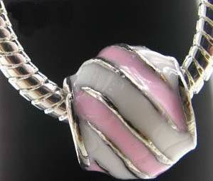 Silver Plated, Pink and White Enamel Beads - Fits Pan and Euro Bracelets