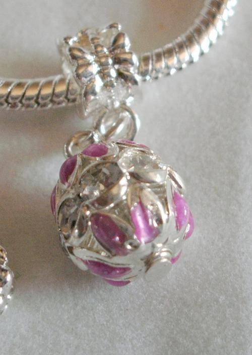 Silver Plated Pink Disco Ball "Dangle" charm - Fits Pan & Euro Bracelet