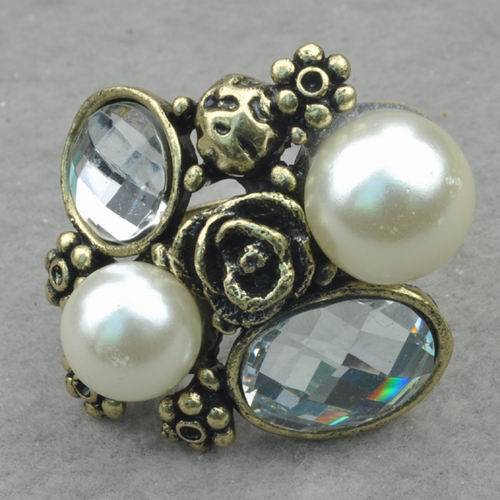 Retro Copper Feaux Pearl Cocktail Ring - Adjustable size