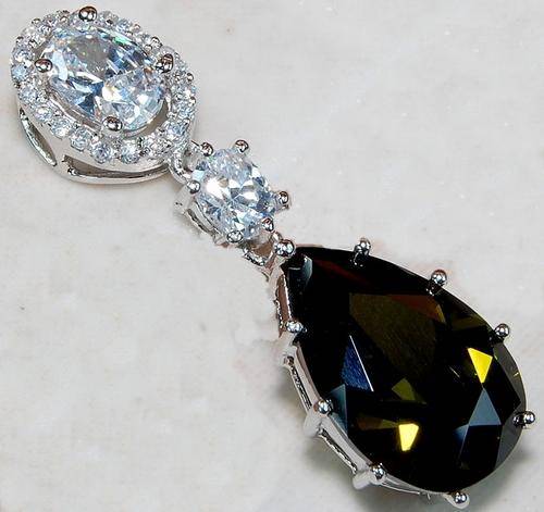Amazing Green & White Topaz & Solid .925 Sterling Silver Pendant