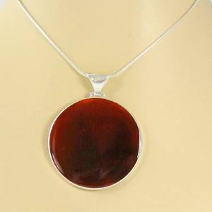LARGE .925 Sterling & Orange-Red Round Pendant with .925 chain