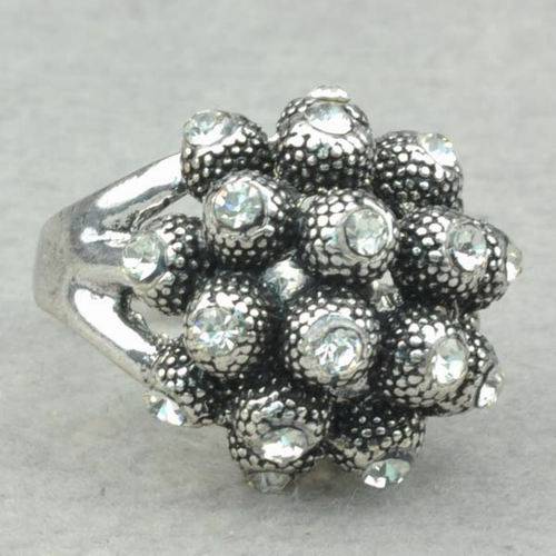 Unique Design Tibet Silver, Clear Crystal Cocktail Ring - Size 8 (P1/2)