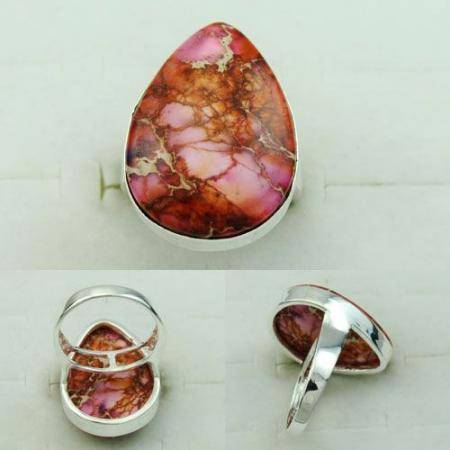 Natural Pink Coral Jasper & 925 Stamped Silver Ring - Size 8.5