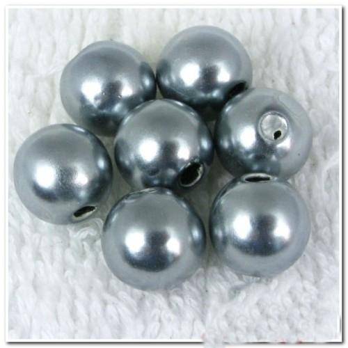 50pcs Round Acrylic Pearl Beads - 10mm Grey