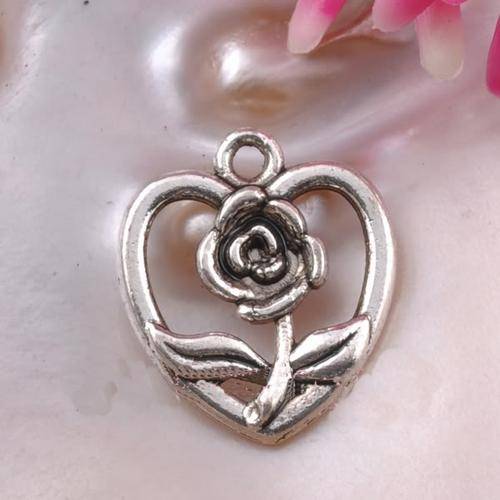 Tibet Silver Charm - Rose Heart - 16 x 18mm