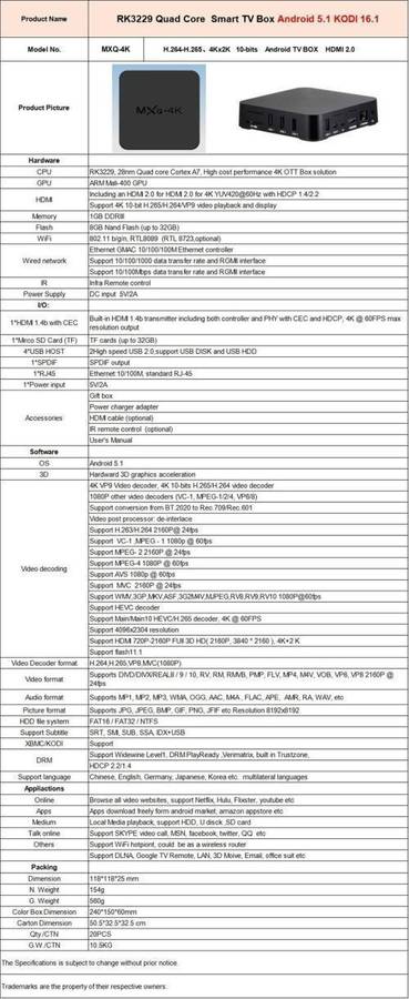 MXQ-4K Android 5.1 Quad Core Smart TV Box & Wireless Keyboard