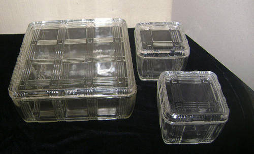 ART DECO PRESSED GLASS STORAGE SET