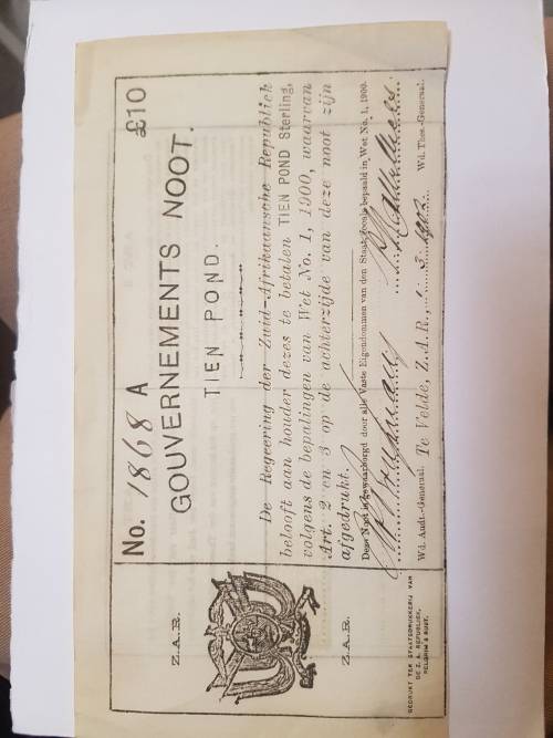 1902 South African 10 Pound nr 1868A 01/03/1902