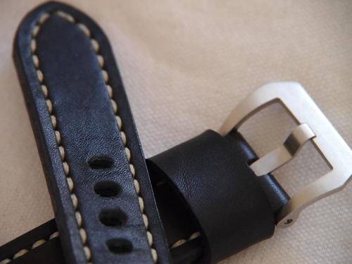LEATHER WATCH  Strap (22/22), COOL CARBON BLACK, Handstitched!
